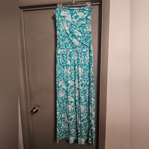 Lascana for Venus Teal Strapless Dress with White Floral Print